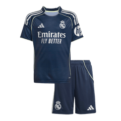 Kinder Real Madrid Auswärts-Trikot-Set (Trikot + Shorts) 2025/26 Marineblau